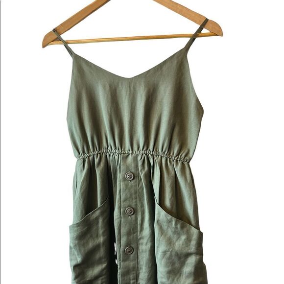 NWT THEKORNER Khaki Green Linen Long Blend Dress - Picture 2 of 10